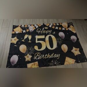 50th Birthday Party Banner - Gold on Black